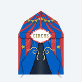 Aperturee Aperturee Blue Red Circus Barn Door Arch Birthday Backdrop
